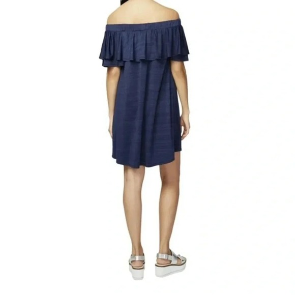 Rachel Roy Ruffled Shift Dress Off the shoulder Navy Women’s size XS NWT Stretch - Picture 2 of 13